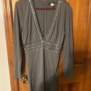 VENUS Charcoal Long Sleeve Dress with Metallic Accents